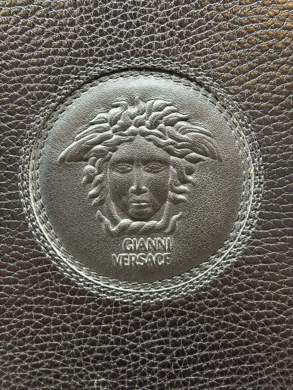 Gianni Versace Vintage Medusa Embossed Black Leather Hard Case Briefcase-Luxury
